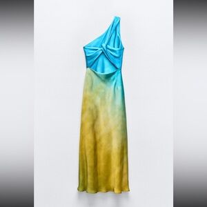 Zara ASYMMETRICAL SATIN EFFECT TIE DYE DRESS